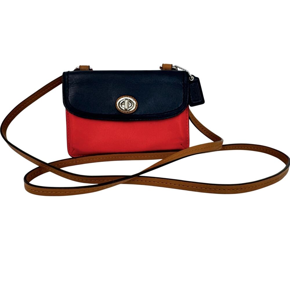 Coach Park Colorblock Leather Dylan Mini Crossbody Wallet in Navy and Orange